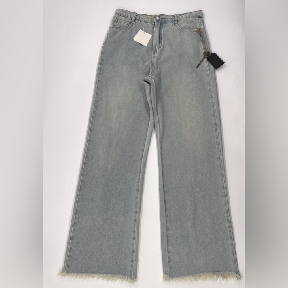 P Cill Denim Jeans Womens M 31x31 Blue Boho High Waist Wide Leg Frayed Hem NEW